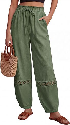 Blooming Jelly Womens Casual Pants Boho Harem Summer Pant 2026 Elastic High Waist Drawstring Pants with Pockets in Saudi Arabia