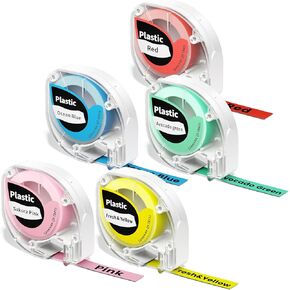 شريط ملصقات ملون متوافق مع عبوات Dymo Letratag LT-100H، LT-100T، 12 مم × 4 متر (1/2 بوصة × 13 بوصة) شريط صانع ملصقات ملون، طابعة ملصقات Phomemo P12 LT12 F12، أحمر/أخضر/أزرق/وردي/أصفر، 5 عبوات in Kuwait