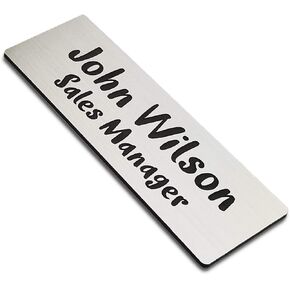 Custom Engraved Name Tag Badges for Business, Personalized Identification with Pin, Magnetic, Adhesive, or Blank Backing, 1"x3", Silver/Black Text in Saudi Arabia