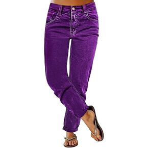 Flamingals Women's Straight Leg Pants Mid Waist Cropped Roll Hem Casual Pants with Pockets in Kuwait