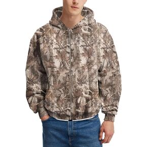 سترة رجالي مموهة بسحاب من الصوف للصيد سترة بطبعة أوراق القيقب كبيرة الحجم بأكمام طويلة وغطاء للرأس in Kuwait