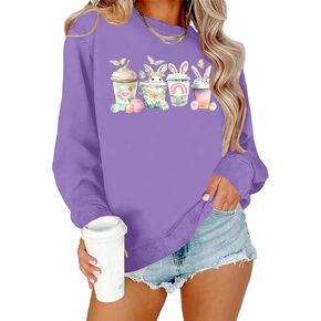 Easter Bunny Sweatshirts for Women Happy Easter Cute Rabbit Peeps Graphic Long Sleeve Pullover Tops in Kuwait