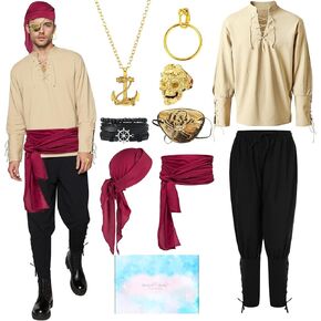 TOLOYE Pirate Costume Men, Medieval Pirate Shirt Pants with Accessories, Pirates Outfit Dress Up for Cosplay Party in Saudi Arabia