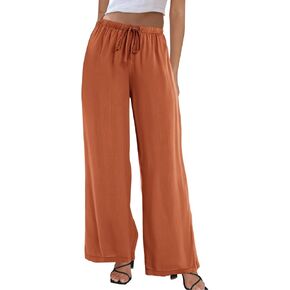 Wide Leg Pants for Women Flowy Palazzo Drawstring Casual Pants Summer Beach Trousers Vacation Outfits with Pockets in Saudi Arabia