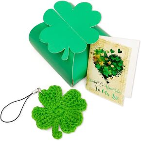 St Patrick's Day Gifts for Women, Four Leaf Clover Gift Box Set, Handmade Crochet Shamrock Keychain & Lucky Greeting Card, Lucky Charm Keepsake, Meaningful Small Gift for Friends, Family, Coworker in Saudi Arabia