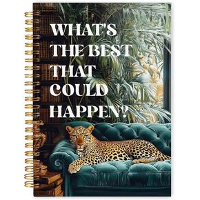 Trendy Leopard Inspirational Notebook Journal 5.5x8.3, What's the Best That Could Happen Motivational Notebooks for Note Taking, Maximalist Tropical Botanical Cheetah Spiral Journal in Kuwait
