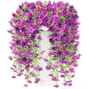 نباتات زهور معلقة صناعية وهمية لتزيين الخريف في الهواء الطلق، 6 قطع من الحرير الصناعي مع أوراق الأوكالبتوس، مظهر مقاوم للأشعة فوق البنفسجية حقيقي للمنزل الخارجي وزراعة الشرفة وفناء الشرفة وديكور الفناء in Kuwait