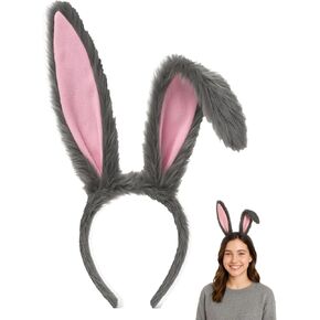 Gray Bunny Ears Headband – Plush Rabbit Ears Costume Accessories for Kids, Girls, Women – Cosplay Bunny Outfit, Halloween Dress Up, Easter Party Supplies in Kuwait