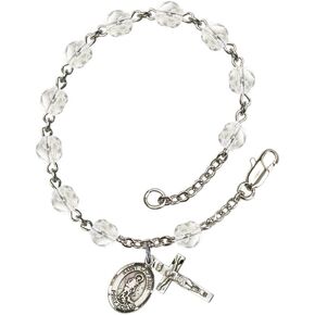 St. Lazarus Silver Plate Rosary Bracelet 6mm April Crystal Fire Polished Beads Crucifix Size 5/8 x 1/4 medal charm in Saudi Arabia