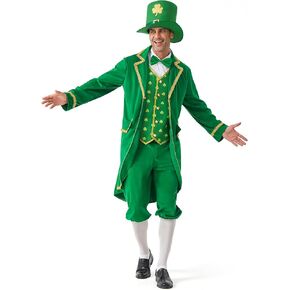 Leprechaun Costume Men 4PCS St Patricks Day Adult Green Lucky Charms Jacket Outfit Irish Festival Halloween Party in Kuwait