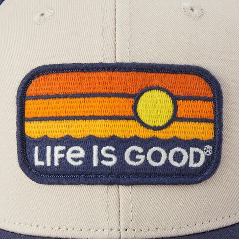 Life is Good - قبعة سائقي الشاحنات ذات شريط مائي Sunrise للجنسين، لون عظمي، المقاس: O/S in Saudi Arabia