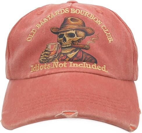 Old Bastards Bourbon Club Hat Vintage Funny Whiskey Skull Gift Adjustable Baseball Cap Unisex Men&Women Red in Saudi Arabia