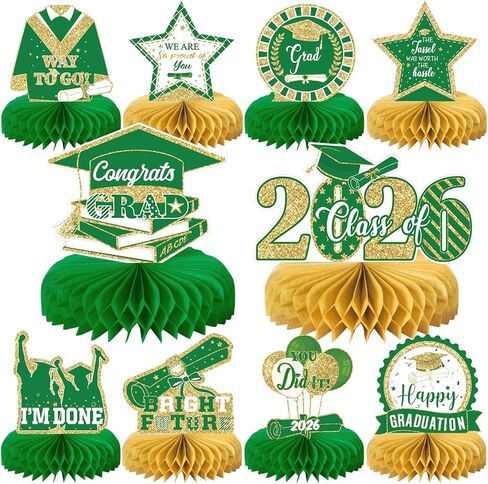 10PCS Graduation Party Decorations Class of 2024 Congrats Grad Table Centerpieces Congratulate Graduation Honeycomb Table Toppers for Graduation Party Supplies(Blue Gold) in Kuwait