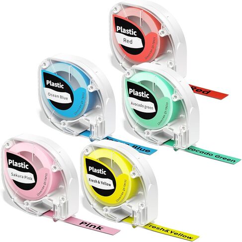 شريط ملصقات ملون متوافق مع عبوات Dymo Letratag LT-100H، LT-100T، 12 مم × 4 متر (1/2 بوصة × 13 بوصة) شريط صانع ملصقات ملون، طابعة ملصقات Phomemo P12 LT12 F12، أحمر/أخضر/أزرق/وردي/أصفر، 5 عبوات in Kuwait