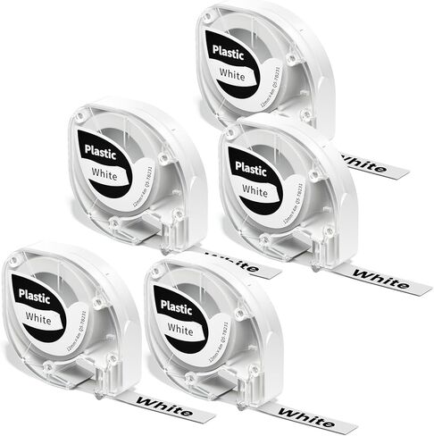 شريط ملصقات ملون متوافق مع عبوات Dymo Letratag LT-100H، LT-100T، 12 مم × 4 متر (1/2 بوصة × 13 بوصة) شريط صانع ملصقات ملون، طابعة ملصقات Phomemo P12 LT12 F12، أحمر/أخضر/أزرق/وردي/أصفر، 5 عبوات in Saudi Arabia