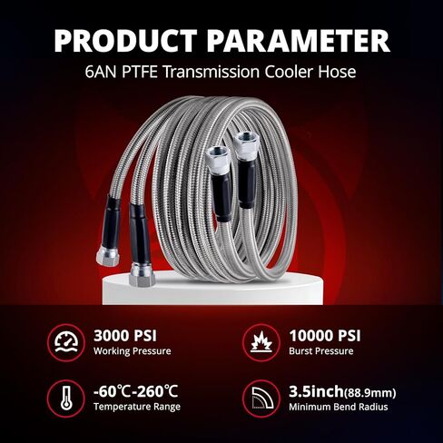 مجموعة خط الوقود EVIL ENERGY 6AN PTFE مقاس 70 بوصة مجموعة خط خرطوم تبريد زيت سائل ناقل الحركة لـ 4L60E 4L80E، طقم خرطوم الوقود PTFE المضفر من الفولاذ المقاوم للصدأ AN6 لـ TH350 TH400 700R4 TR6060 4R70W Ford C5 5.8FT in Saudi Arabia
