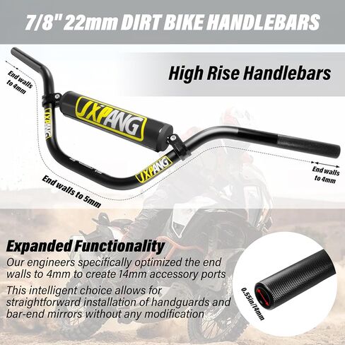 7/8" 22mm Dirt Bike Handlebars, High/Mid/Low Rise, CNC 6061-T6 Aluminum w/Foam Pad, Universal for Pit Dirt Bike ATV Quad Motocross Mini Bike CRF YZF KXF KLX (Black, High Rise Handlebar) in Saudi Arabia