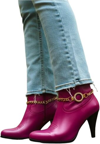 TrendyFashionJewelry Women Western Boot Chain Gold Metal Bling Bracelet Shoe Anklet High Heel Circle Ring Charm Handmade In USA BC160 in Saudi Arabia