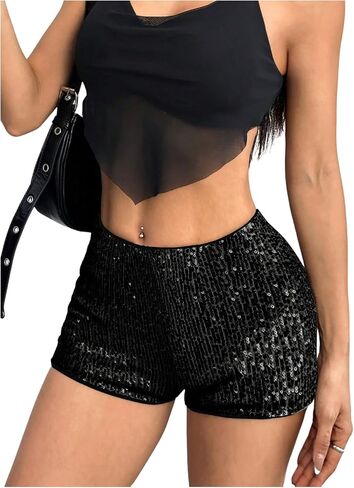 GORGLITTER Women's Y2k Sequin Micro Shorts Sparkly Low Rise Mini Shorts Sexy Going Out Bottoms Rave Party Clubwear in Saudi Arabia