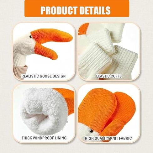 Winter Goose Gloves, Funny Novelty Animal Gloves with Thermal Soft Lining, Cute Goose Mittens Gift for Girl Friend Women in Saudi Arabia