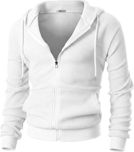 Ohoo Mens Slim Fit Waffle Knit Cotton 100% Zip Up Hoodies Lightweight Casual Long Sleeve with Kanga Pocket in Saudi Arabia