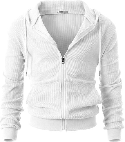 Ohoo Mens Slim Fit Waffle Knit Cotton 100% Zip Up Hoodies Lightweight Casual Long Sleeve with Kanga Pocket in Saudi Arabia