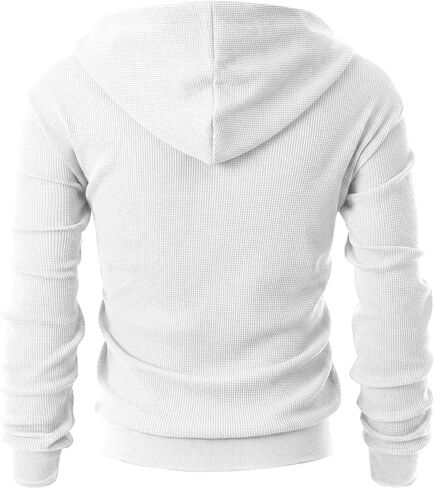 Ohoo Mens Slim Fit Waffle Knit Cotton 100% Zip Up Hoodies Lightweight Casual Long Sleeve with Kanga Pocket in Saudi Arabia