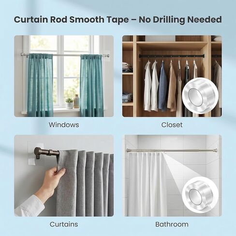 Curtain Glide Tape Curtain Rod Tape Glide Clear Shower Rod Cover Quiet Drapery Ring Tapes for Smooth Sliding Noise Reduction, 1IN*16FT in Saudi Arabia