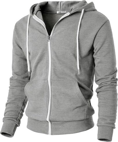 Ohoo Mens Slim Fit Waffle Knit Cotton 100% Zip Up Hoodies Lightweight Casual Long Sleeve with Kanga Pocket in Saudi Arabia