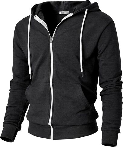 Ohoo Mens Slim Fit Waffle Knit Cotton 100% Zip Up Hoodies Lightweight Casual Long Sleeve with Kanga Pocket in Saudi Arabia