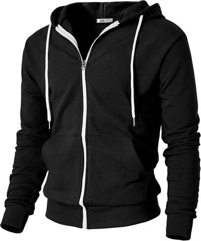 Ohoo Mens Slim Fit Waffle Knit Cotton 100% Zip Up Hoodies Lightweight Casual Long Sleeve with Kanga Pocket in Saudi Arabia