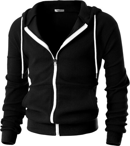 Ohoo Mens Slim Fit Waffle Knit Cotton 100% Zip Up Hoodies Lightweight Casual Long Sleeve with Kanga Pocket in Saudi Arabia
