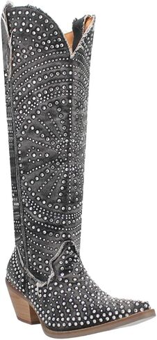 Dingo Womens Honkytonk Honey حجر الراين أحذية كاجوال بمقدمة قصيرة وكعب متوسط ​​للركبة 2-3 بوصة - أبيض in Kuwait