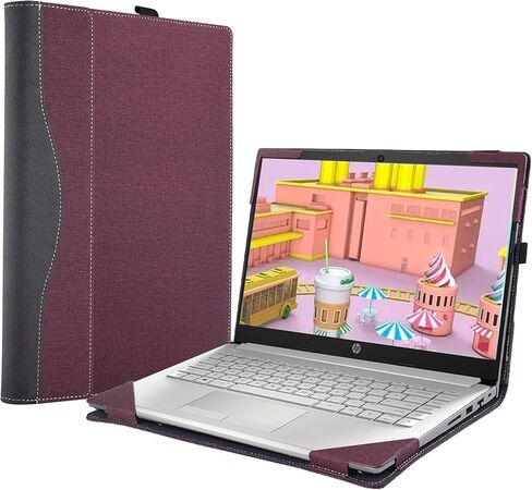 غطاء حقيبة الكمبيوتر المحمول لجهاز HP Laptop 14s-cr 14s-cf 14-fq 14z-fq 14s-fr 14 بوصة [لا يناسب الطرز الأخرى] حقيبة كمبيوتر محمولة قابلة للفصل واقية من جلد البولي يوريثان مع حامل قلم (نبيذ أحمر) in Kuwait