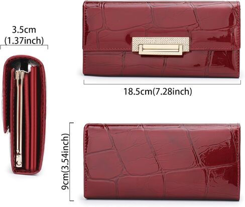 Genuine Leather Wallet for Women Patent Leather with Stone Pattern Clasp Envelope Design Metal Accent Clutch ﻿ (Green) in Saudi Arabia