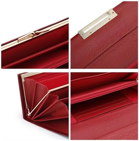 Genuine Leather Wallet for Women Patent Leather with Stone Pattern Clasp Envelope Design Metal Accent Clutch ﻿ (Green) in Saudi Arabia