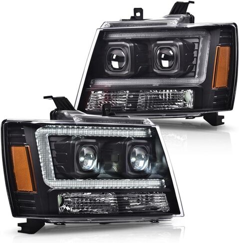 PIT66 مجموعة المصابيح الأمامية الأمامية متوافقة مع Chevy Suburban Tahoe 2007-2014 Fit Chevy Avalanche Headlamps 2007-2013 عدسات شفافة مبيت أسود عاكس شفاف in Saudi Arabia