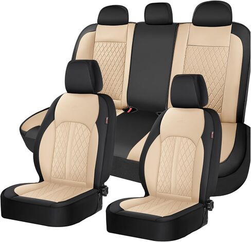 Coverado Universal Leather Seat Covers Full Set for 5 Seats – Waterproof, Durable All-Weather Protector for SUV, Pickup Truck, Sedan, Black&Beige in Saudi Arabia