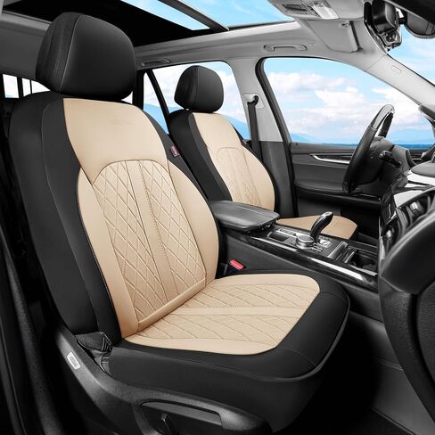 Coverado Universal Leather Seat Covers Full Set for 5 Seats – Waterproof, Durable All-Weather Protector for SUV, Pickup Truck, Sedan, Black&Beige in Saudi Arabia