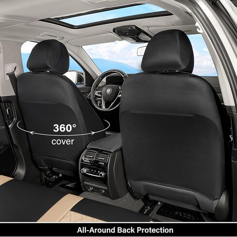 Coverado Universal Leather Seat Covers Full Set for 5 Seats – Waterproof, Durable All-Weather Protector for SUV, Pickup Truck, Sedan, Black&Beige in Saudi Arabia