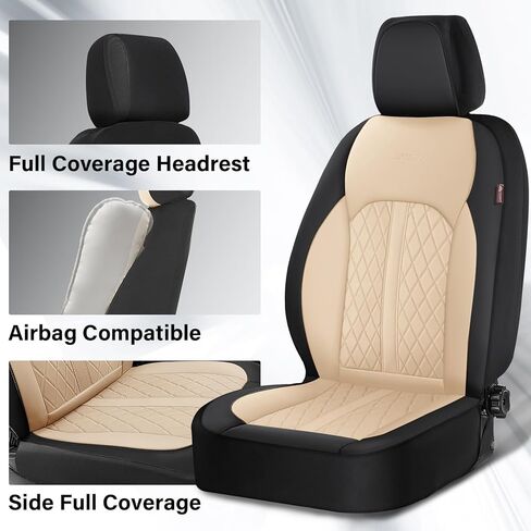 Coverado Universal Leather Seat Covers Full Set for 5 Seats – Waterproof, Durable All-Weather Protector for SUV, Pickup Truck, Sedan, Black&Beige in Saudi Arabia