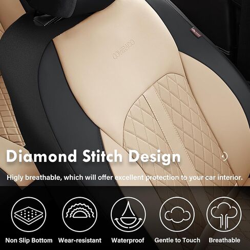Coverado Universal Leather Seat Covers Full Set for 5 Seats – Waterproof, Durable All-Weather Protector for SUV, Pickup Truck, Sedan, Black&Beige in Saudi Arabia