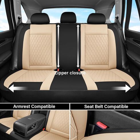 Coverado Universal Leather Seat Covers Full Set for 5 Seats – Waterproof, Durable All-Weather Protector for SUV, Pickup Truck, Sedan, Black&Beige in Saudi Arabia