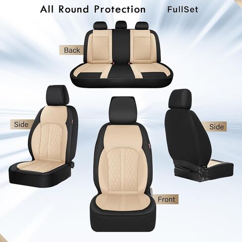 Coverado Universal Leather Seat Covers Full Set for 5 Seats – Waterproof, Durable All-Weather Protector for SUV, Pickup Truck, Sedan, Black&Beige in Saudi Arabia