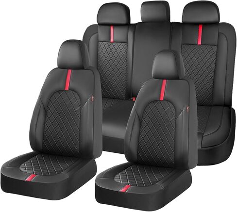 Coverado Universal Leather Seat Covers Full Set for 5 Seats – Waterproof, Durable All-Weather Protector for SUV, Pickup Truck, Sedan, Black&Beige in Saudi Arabia