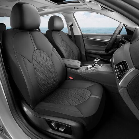 Coverado Universal Leather Seat Covers Full Set for 5 Seats – Waterproof, Durable All-Weather Protector for SUV, Pickup Truck, Sedan, Black&Beige in Saudi Arabia