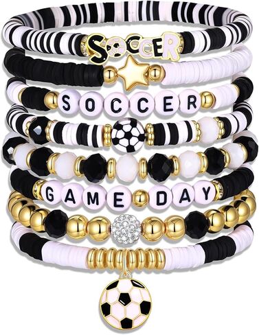 Soccer Gifts for Women Men, Soccer Bracelets Accessories Outfits, Game Day Stackable Heishi Beaded Friendship Bracelets Sports Soccer Mom Essentials Party Favors in Saudi Arabia