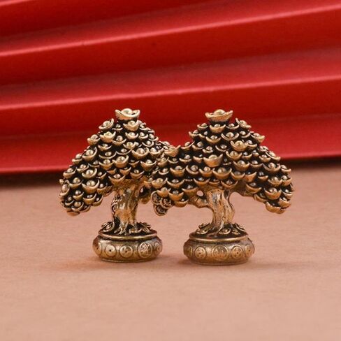 Brass Fortune Tree Ornaments Potted Tree to Attract Wealth and Treasure Ingot Tree Retro Brass Ornaments Living Room Office Desktop Sculpture in Saudi Arabia