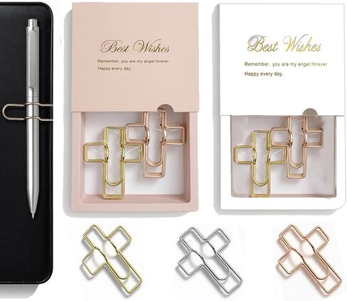 Cross Paper Clips 14 Pack, Large Metal Cross Shaped Paper Clips in Gold Silver Rose Gold, Christian Bible Study Clips with 2 Gift Boxes for Journals, Planners, Church Supplies in Saudi Arabia
