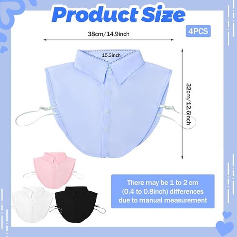 logohu 4 Pcs Fake Collar Detachable False Dickey Collar, Faux Dickie Collars Blouses Half Shirt Collars for Women Daily Graduation Halloween in Kuwait